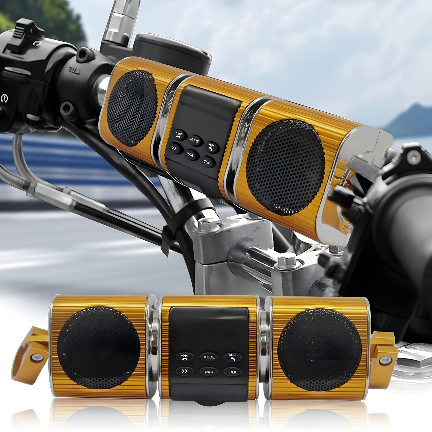 PUREVOX Motorcycle Sound Bar with Built-in Amplifier Wireless USB & AUX Inputs FM Radio 12V Metal MP3 Player for Off-Road Bikes