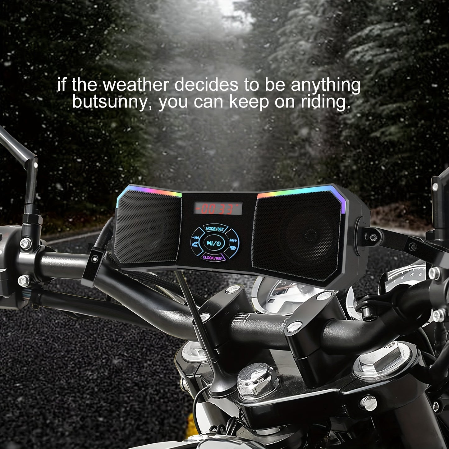PUREVOX Off-Road Motorcycle Speakers 12V Wireless Stereo Audio System Handlebar Mount MP3 Player AUX-in USB FM Radio No Charging Function Without Battery
