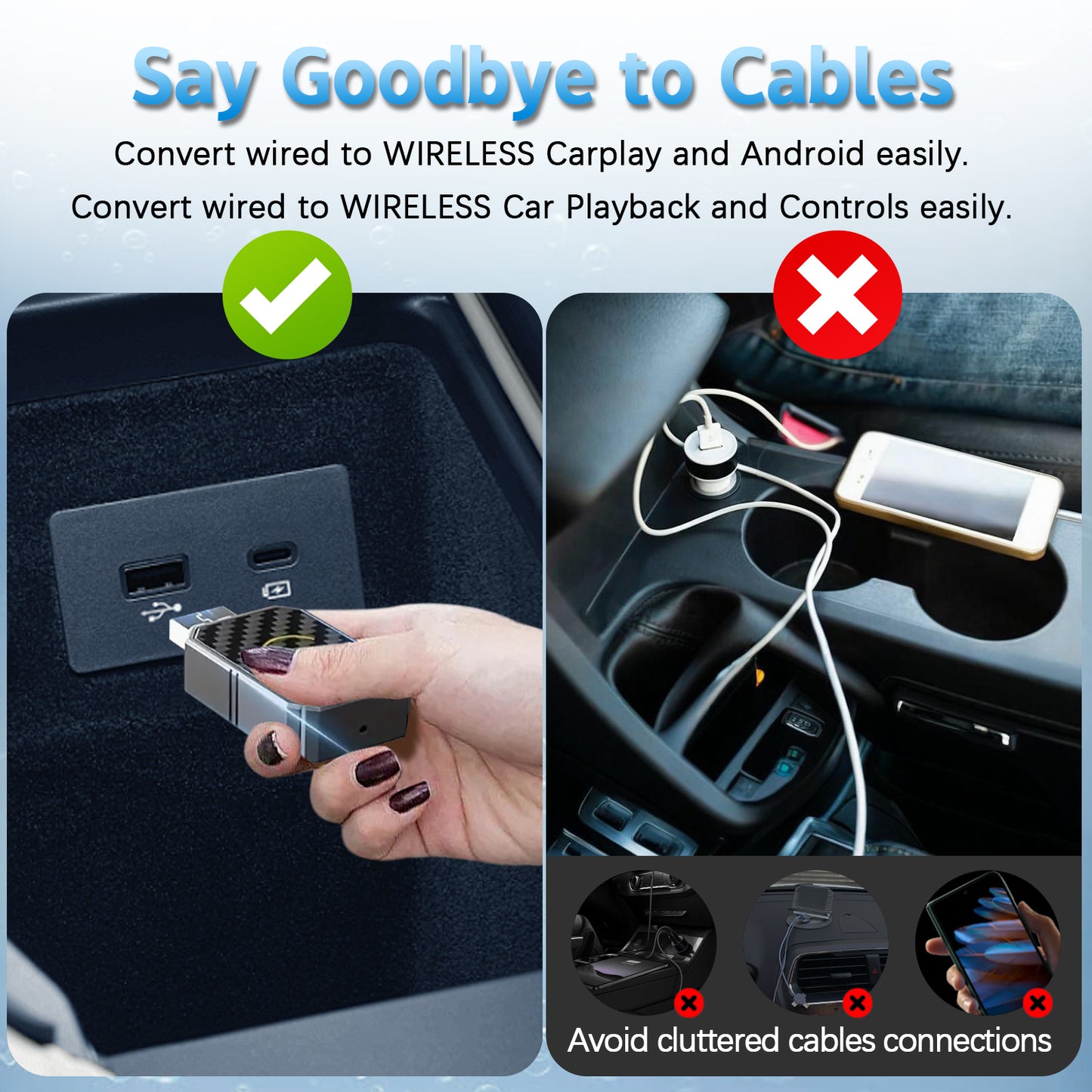 2-in-1 Wireless Adapter for Smartphone Auto Convert Wired to Wireless Car Play Adapter