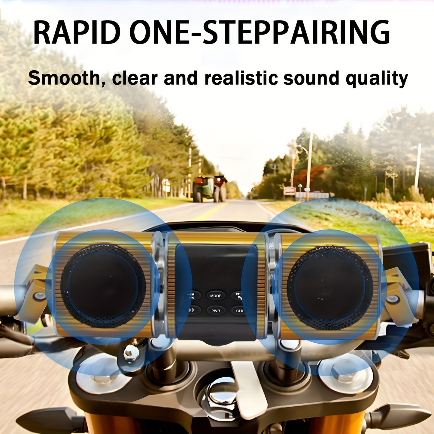 PUREVOX Motorcycle Sound Bar with Built-in Amplifier Wireless USB & AUX Inputs FM Radio 12V Metal MP3 Player for Off-Road Bikes