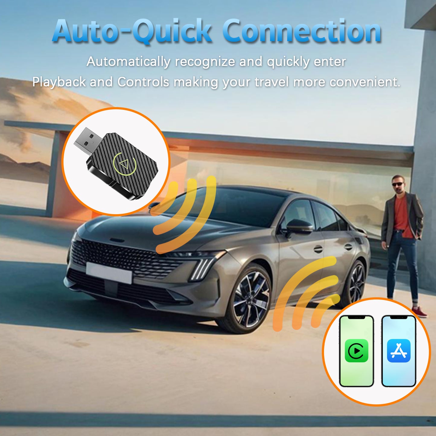 2-in-1 Wireless Adapter for Smartphone Auto Convert Wired to Wireless Car Play Adapter