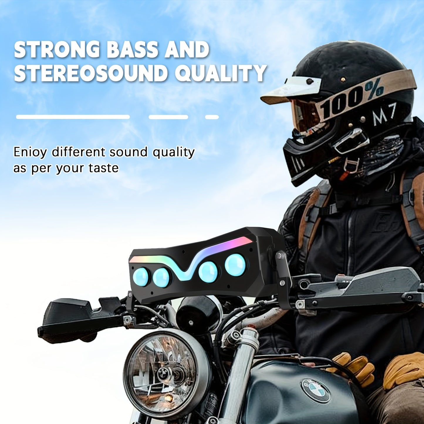 PUREVOX Off-Road Motorcycle Speakers 12V Wireless Stereo Audio System Handlebar Mount MP3 Player AUX-in USB FM Radio No Charging Function Without Battery