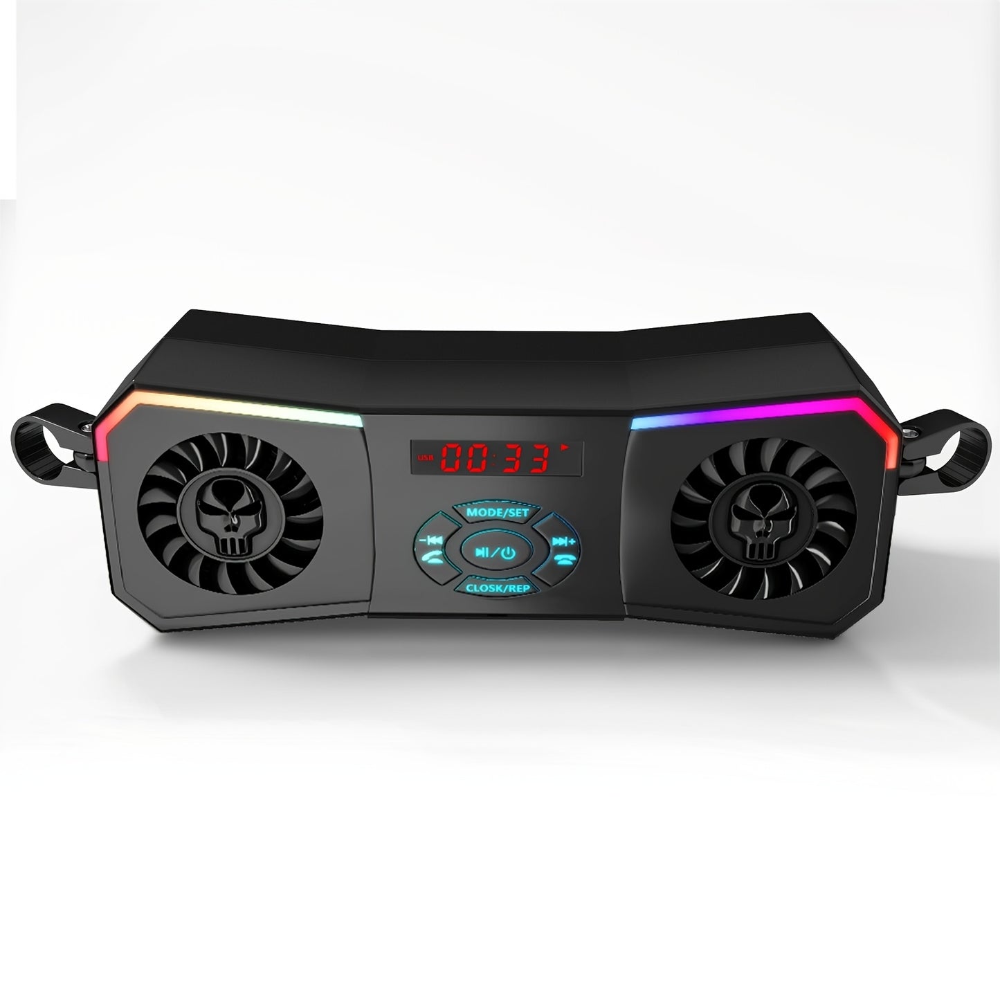 PUREVOX Motorcycle Speakers Wireless Stereo Audio System 12V Handlebar Mount MP3 Player AUX-in USB FM Radio No Charging Function Without Battery