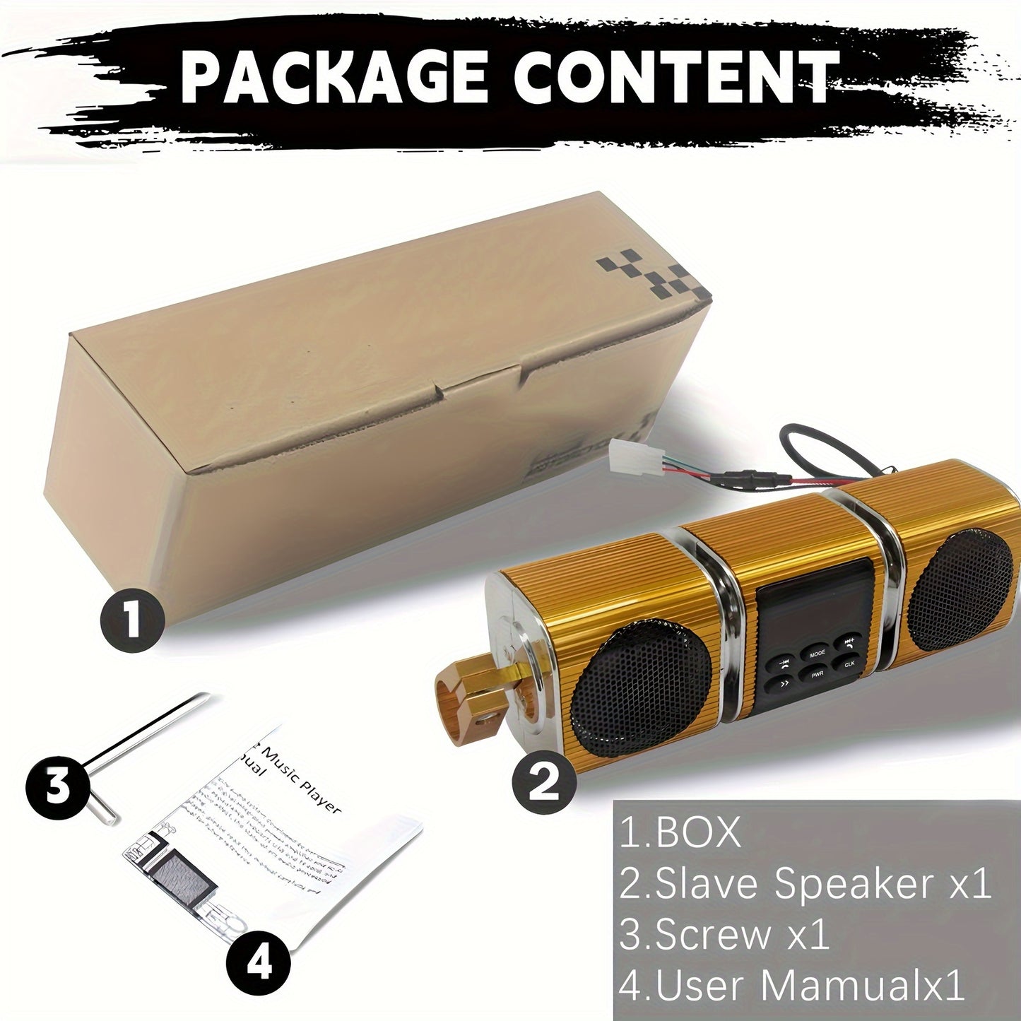 PUREVOX Motorcycle Sound Bar with Built-in Amplifier Wireless USB & AUX Inputs FM Radio 12V Metal MP3 Player for Off-Road Bikes