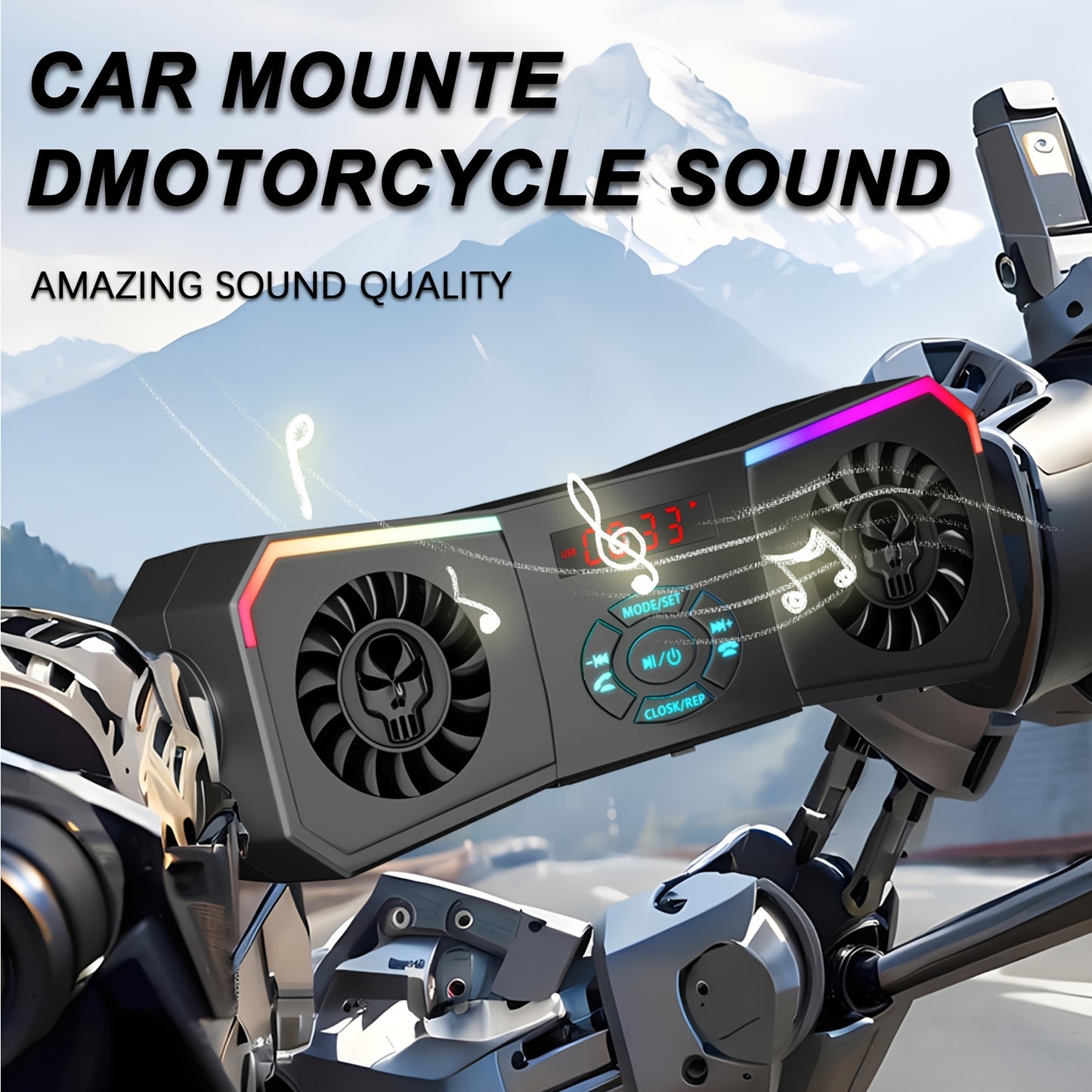 PUREVOX Motorcycle Speakers Wireless Stereo Audio System 12V Handlebar Mount MP3 Player AUX-in USB FM Radio No Charging Function Without Battery