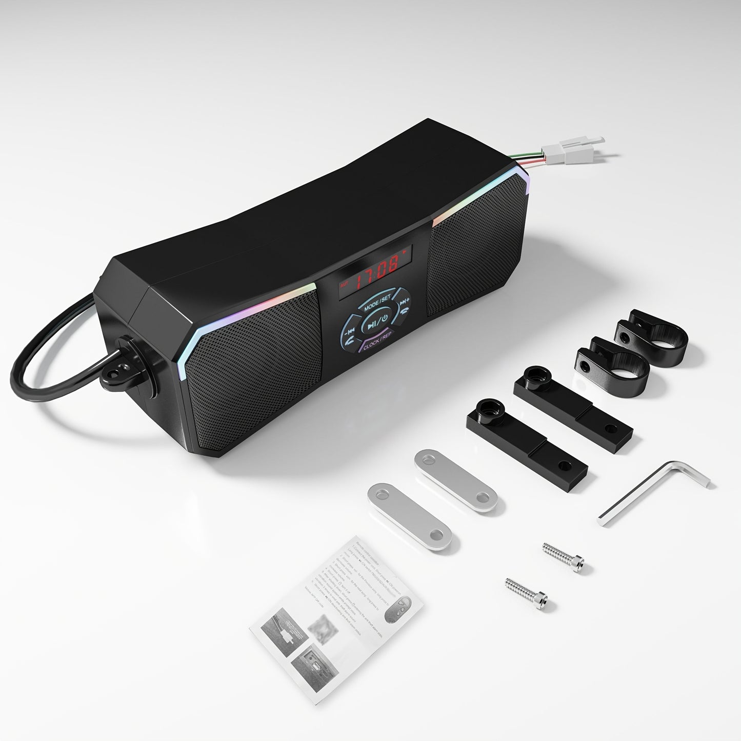 PUREVOX Off-Road Motorcycle Speakers 12V Wireless Stereo Audio System Handlebar Mount MP3 Player AUX-in USB FM Radio No Charging Function Without Battery