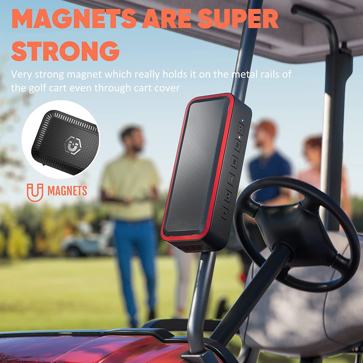 PUREVOX Magnetic Wireless Bluetooth Portable Speaker, Waterproof IPX7, with Mounting Bracket & SD Card, Black