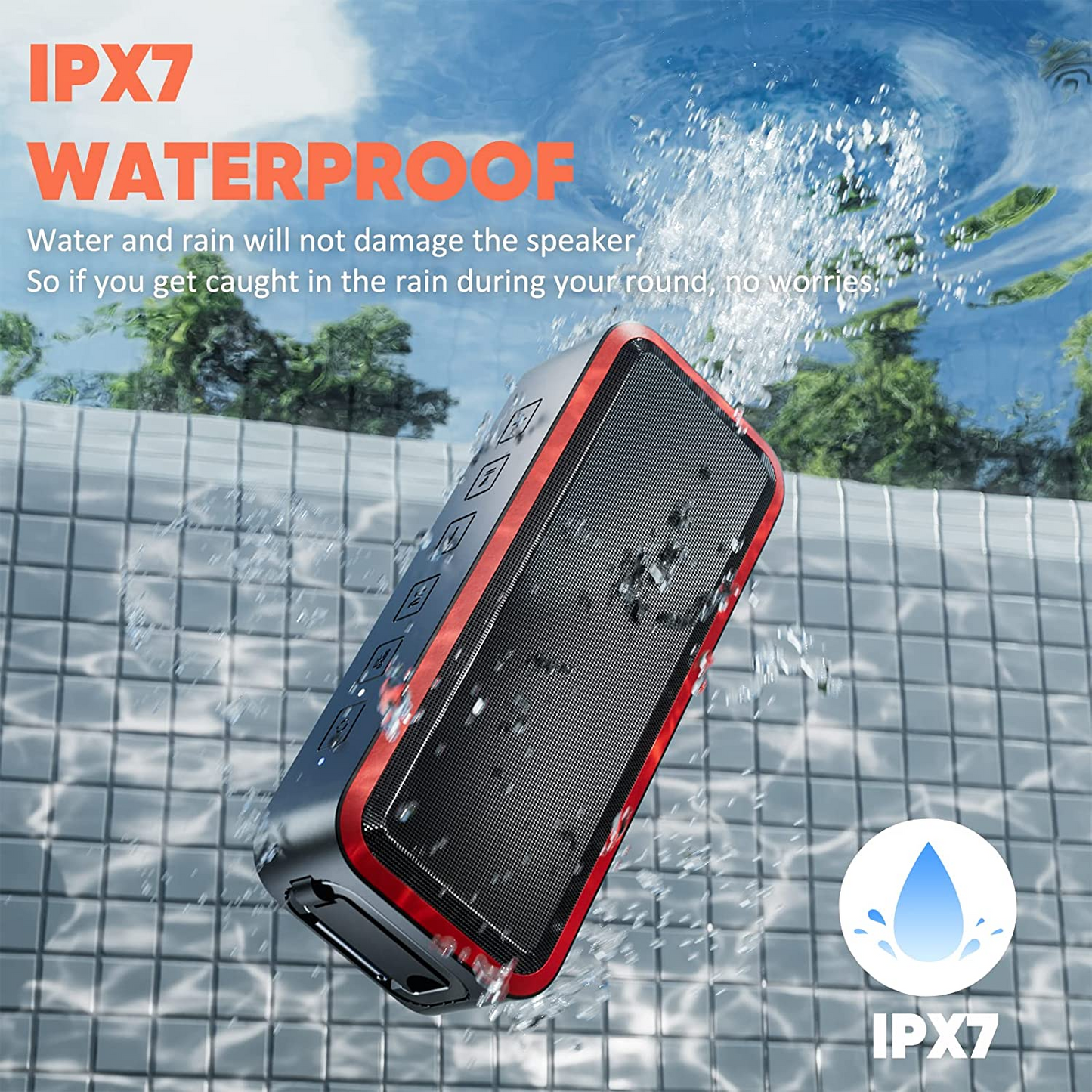 PUREVOX Magnetic Wireless Bluetooth Portable Speaker, Waterproof IPX7, with Mounting Bracket & SD Card, Black