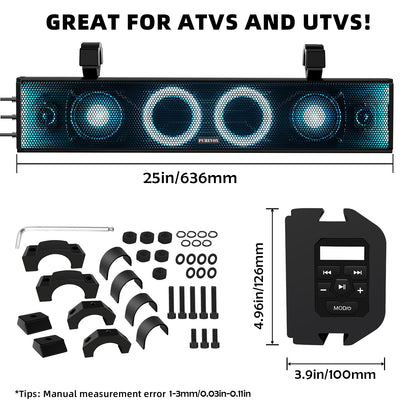 UTV/ATV 26 Inch Soundbar 4-Speaker Waterproof Bluetooth with Multicolor LED Lighting