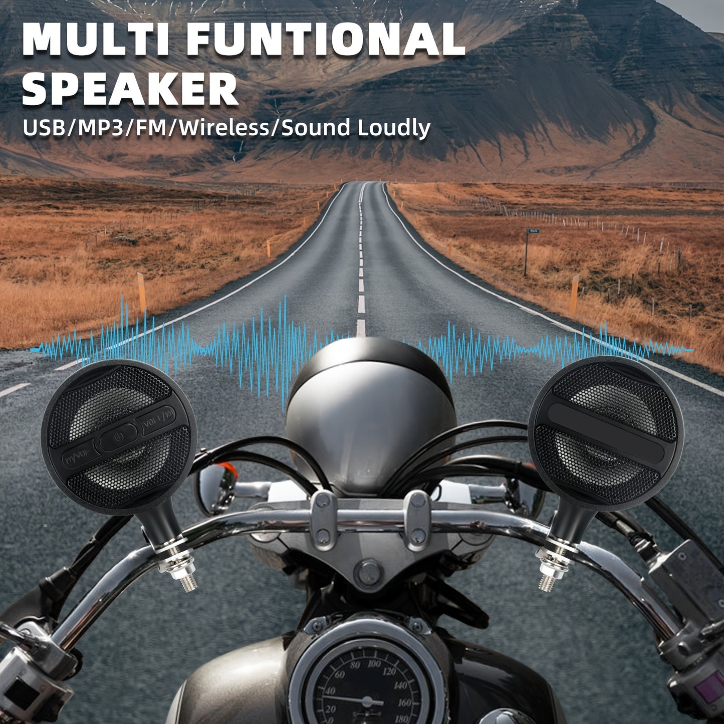 PUREVOX Motorcycle Handlebar Bluetooth Speakers Wireless Audio System with USB, AUX, Mp3 Music Player