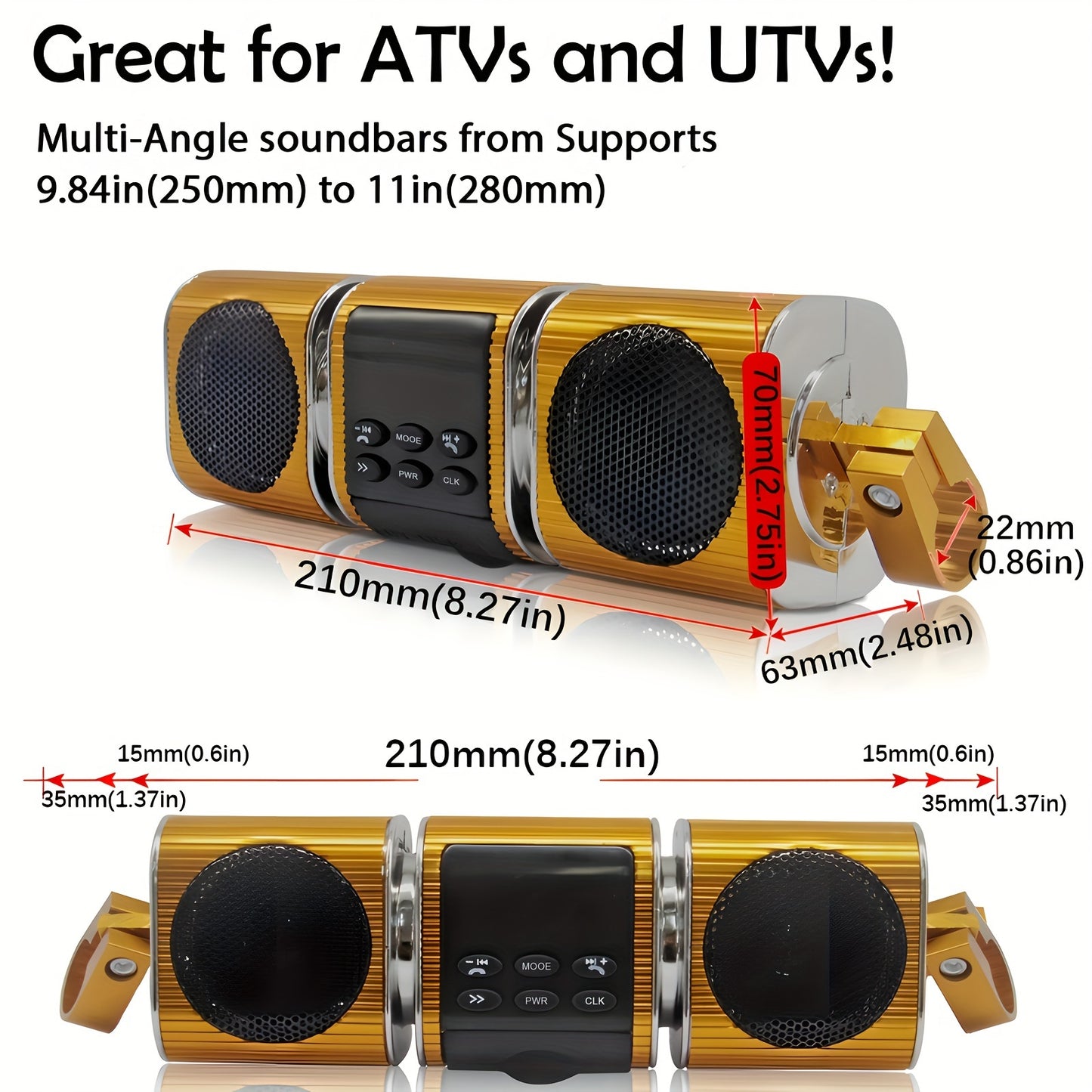 PUREVOX Motorcycle Sound Bar with Built-in Amplifier Wireless USB & AUX Inputs FM Radio 12V Metal MP3 Player for Off-Road Bikes