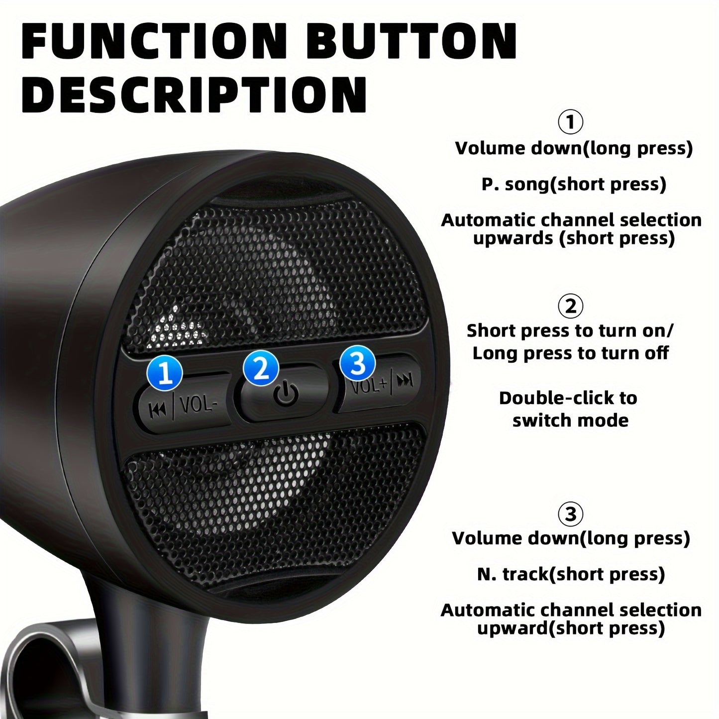 PUREVOX Motorcycle Handlebar Bluetooth Speakers Wireless Audio System with USB, AUX, Mp3 Music Player