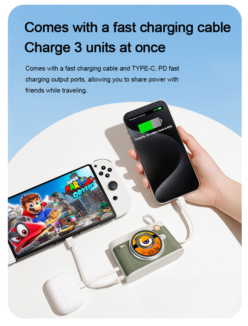Smart Power Bank 10000 Amh, 3-in-1 Ultra-Fast Charger with Built-in Cables, Portable Speaker Smart Wearables Compatible with iPhone, Samsung, Android (Green)