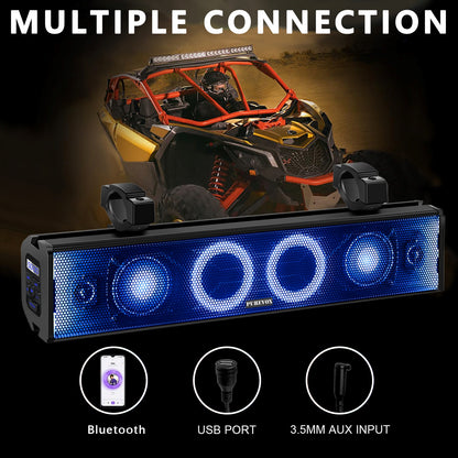 UTV/ATV 26 Inch Soundbar 4-Speaker Waterproof Bluetooth with Multicolor LED Lighting